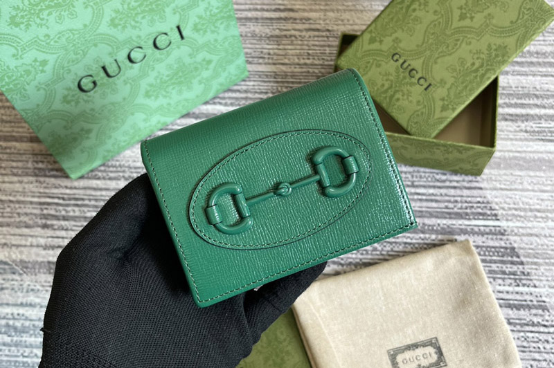 Gucci 621887 Gucci Horsebit 1955 card case wallet in Green leather