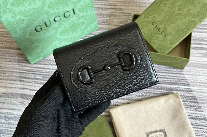 Gucci 621887 Gucci Horsebit 1955 card case wallet in Black leather