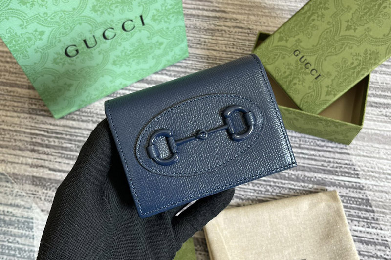 Gucci 621887 Gucci Horsebit 1955 card case wallet in Blue leather