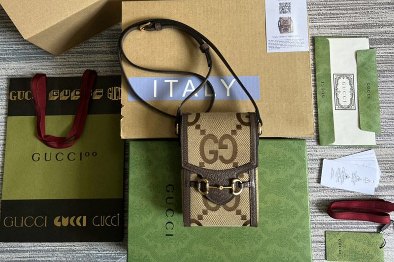 Gucci 625615 Jumbo GG mini bag in Camel and ebony jumbo GG canvas