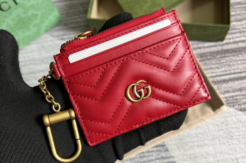 Gucci ‎627064 GG Marmont keychain wallet in Red matelassé chevron leather