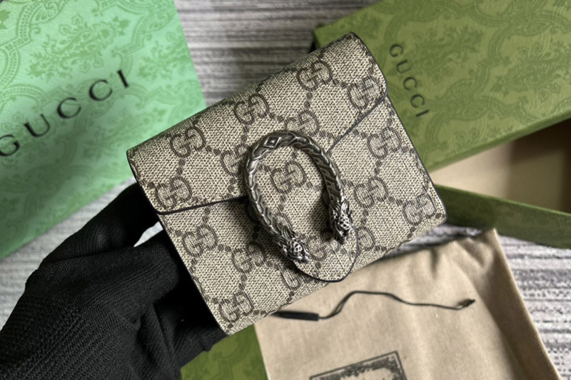 Gucci ‎627073 Dionysus Card Case Wallet in GG Supreme Canvas