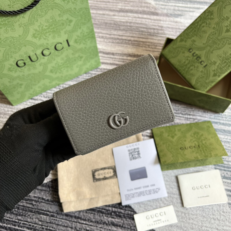 Gucci ‎ 644407 GG Marmont Medium Wallet in Gray Leather