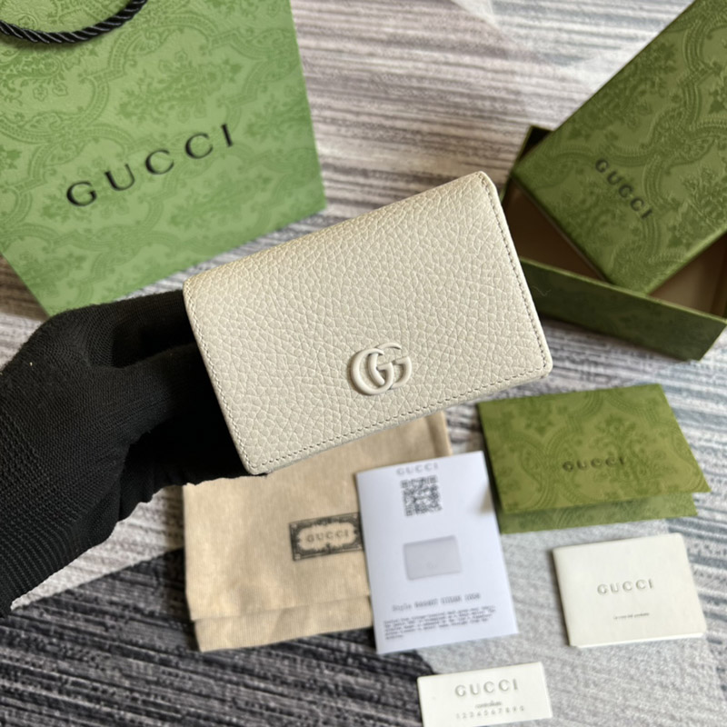 Gucci ‎ 644407 GG Marmont Medium Wallet in White Leather