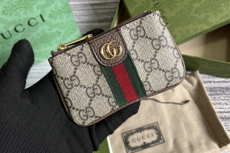 Gucci 671722 Ophidia key case in Beige and ebony GG Supreme canvas