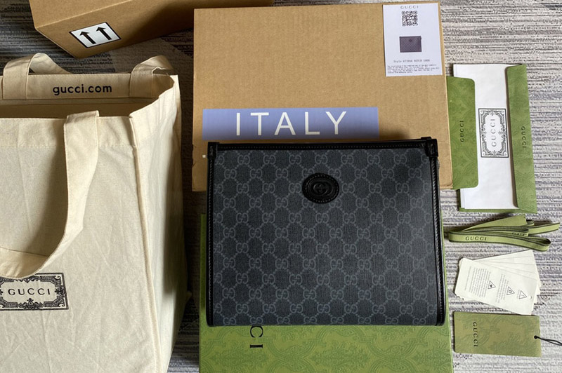 Gucci 672956 Beauty case with Interlocking G in Black GG Supreme canvas