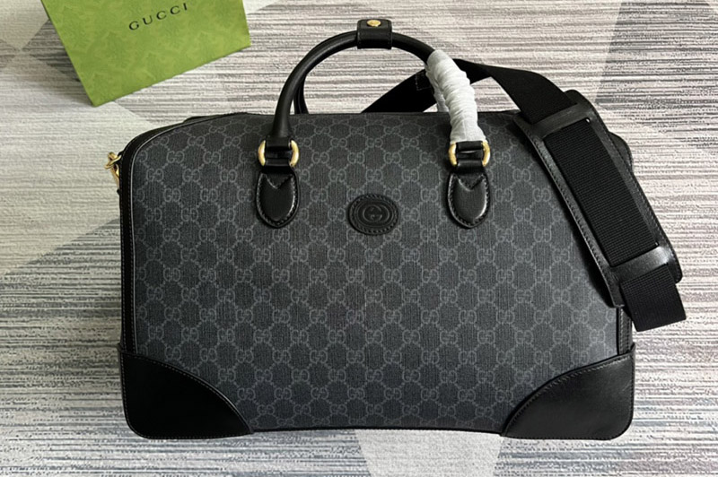 Gucci 696014 Duffle bag with Interlocking G in Black GG Supreme canvas