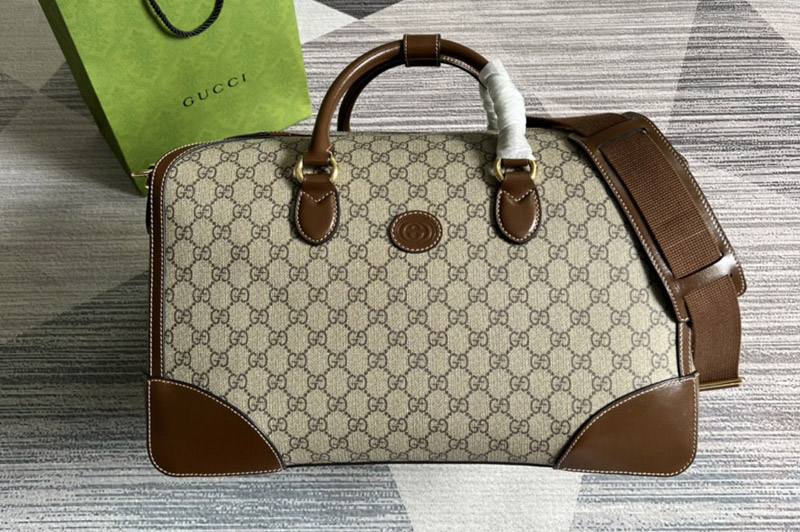 Gucci 696014 Duffle bag with Interlocking G in Beige and ebony GG Supreme canvas