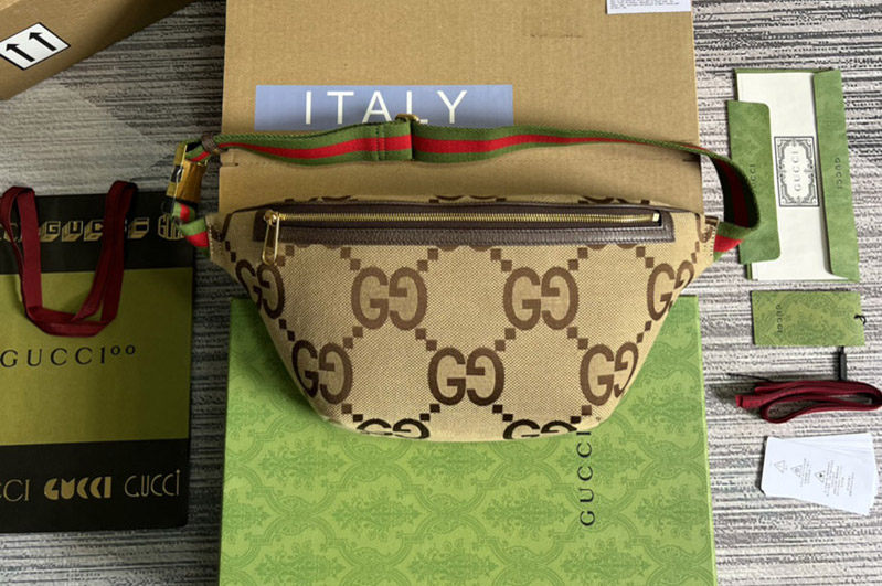 Gucci ‎696031 Jumbo GG belt bag in Camel and ebony jumbo GG canvas