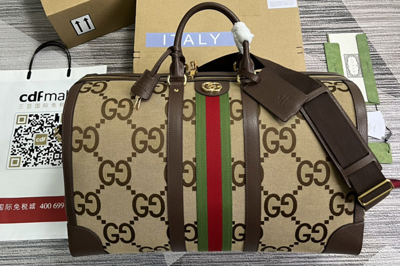 Gucci ‎696039 Gucci Savoy large duffle bag in Camel and ebony jumbo GG canvas