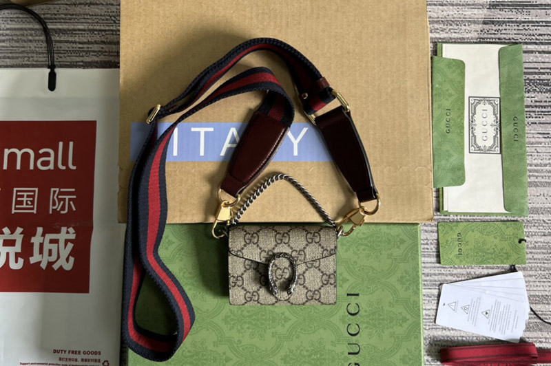 Gucci 696084 Dionysus Mini Bag in Beige and ebony GG Supreme canvas