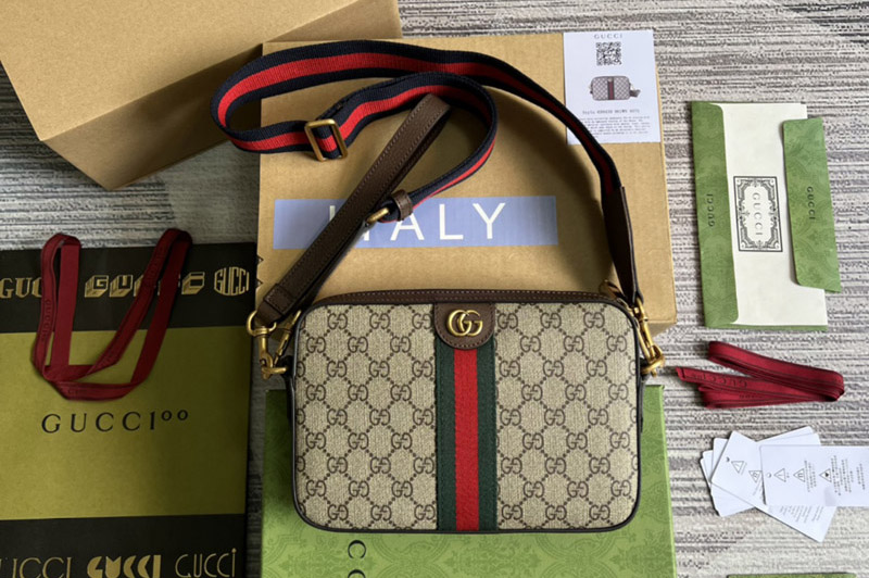 Gucci 699439 Ophidia GG shoulder bag in Beige and ebony GG Supreme canvas