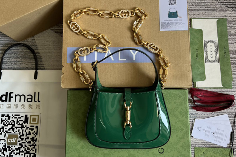 Gucci 699651 Jackie 1961 mini shoulder bag in Green patent leather