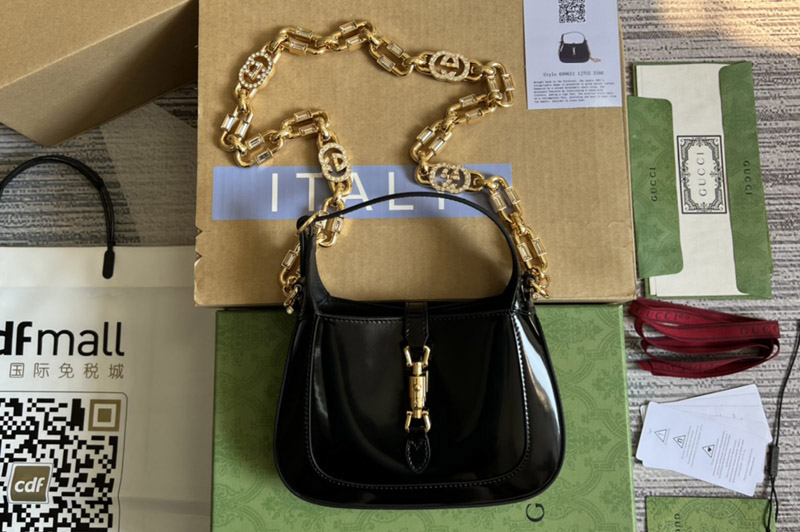 Gucci 699651 Jackie 1961 mini shoulder bag in Black patent leather