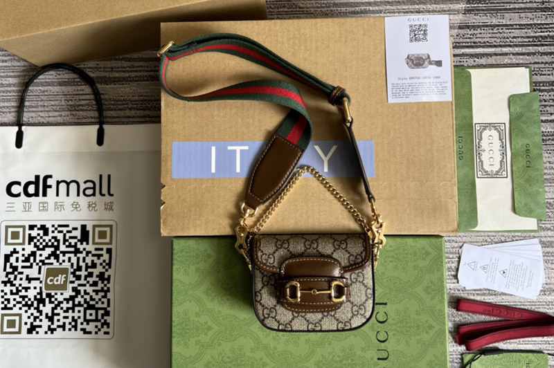 Gucci ‎699760 Gucci Horsebit 1955 strap wallet in Beige and ebony GG Supreme canvas