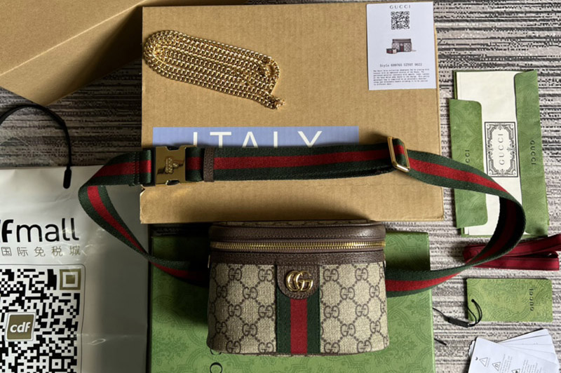 Gucci 699765 Ophidia GG belt bag in Beige and ebony GG Supreme canvas
