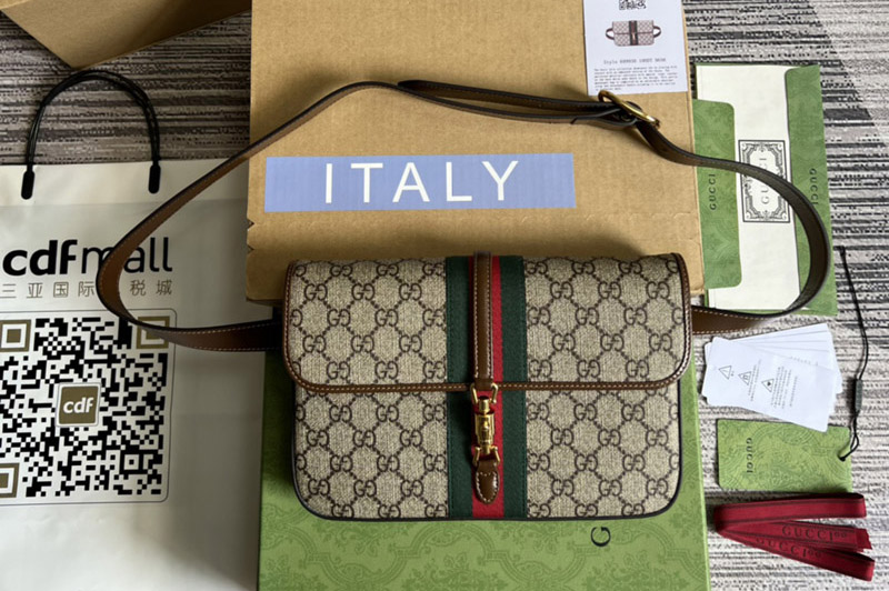 Gucci 699930 Jackie 1961 belt bag in Beige and ebony GG Supreme canvas