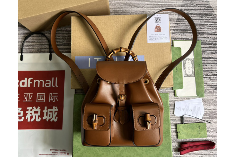 Gucci 702101 Bamboo small backpack in Brown leather