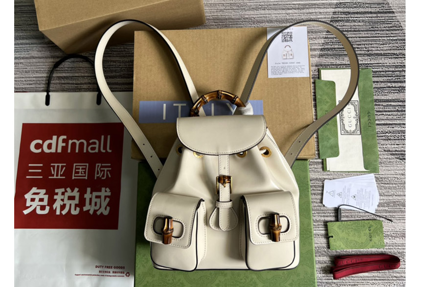 Gucci 702101 Bamboo small backpack in White leather