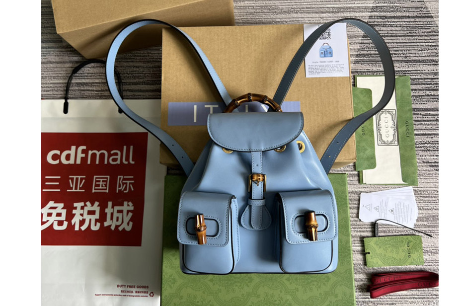 Gucci 702101 Bamboo small backpack in Blue leather