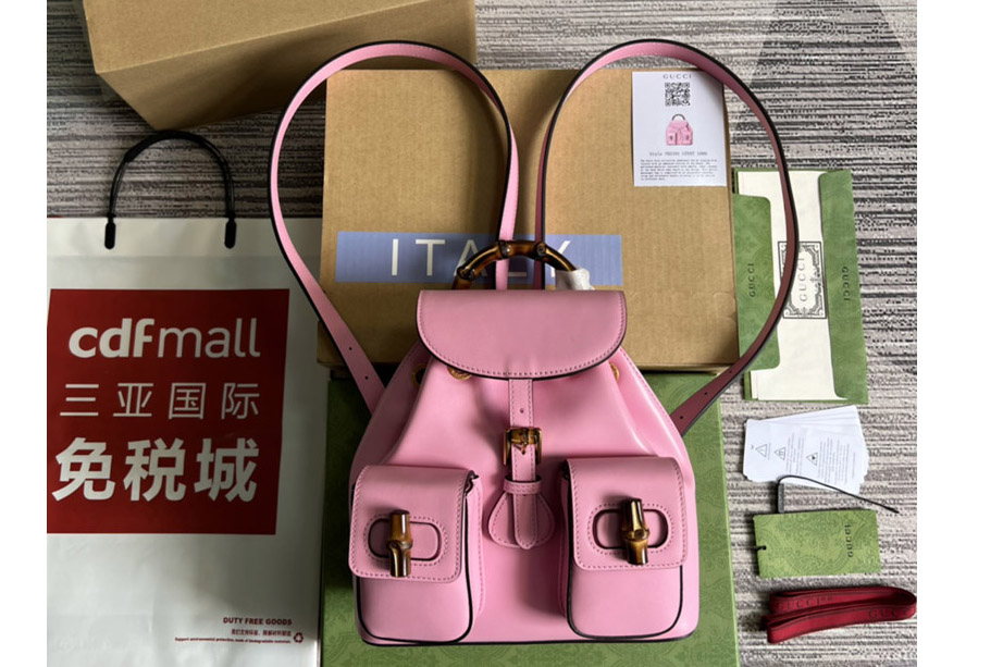Gucci 702101 Bamboo small backpack in Pink leather