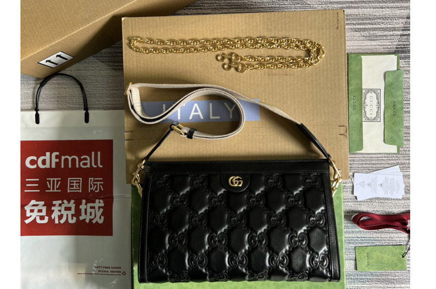 Gucci 702196 GG Matelassé medium bag in Black GG Matelassé leather