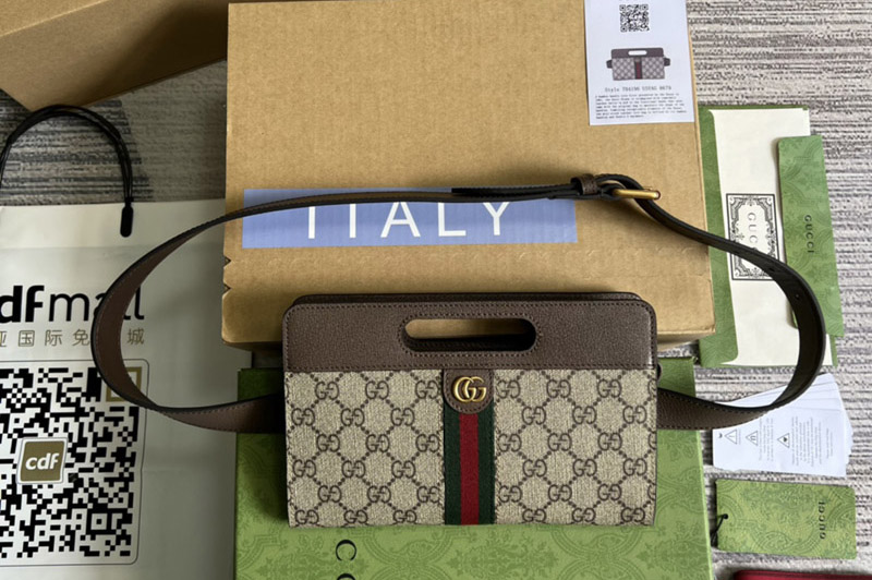 Gucci 704196 Gucci Ophidia Belt Bag in Beige and ebony GG Supreme canvas