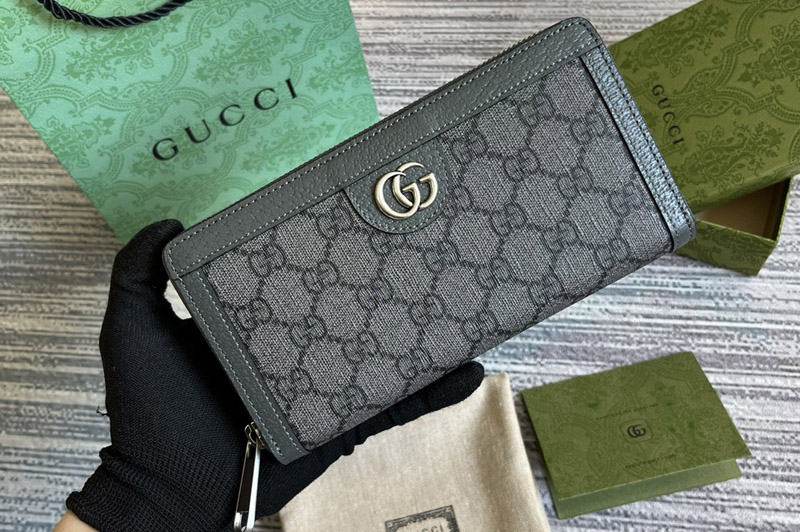Gucci 706844 Ophidia zip around wallet in Grey and black GG Supreme canvas