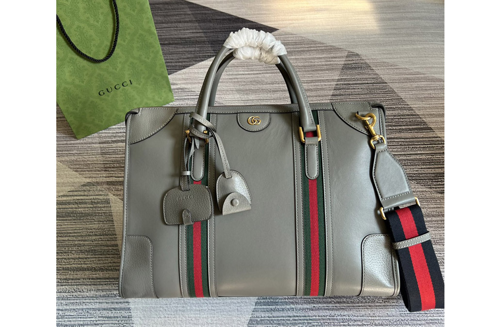 Gucci 715671 Bauletto Large Tote bag in Grey Leather