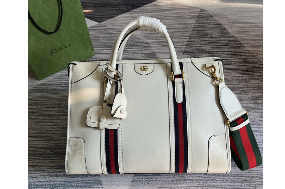 Gucci 715671 Bauletto Large Tote bag in White Leather