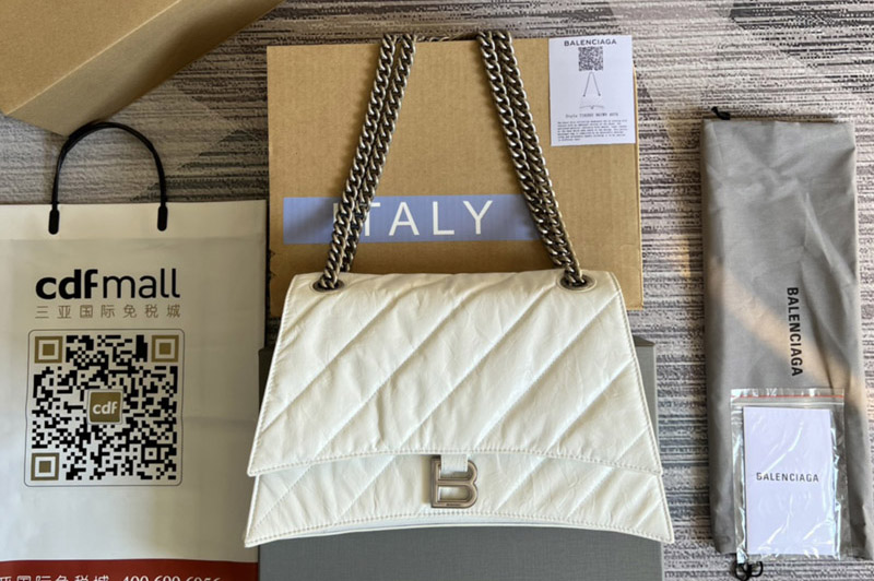 Gucci x Balenciaga 716393 Crush Medium Chain Bag Quilted in White metallized crushed calfskin