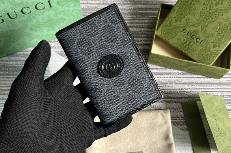 Gucci ‎722601 GG card case with Interlocking G in Black GG Supreme canvas
