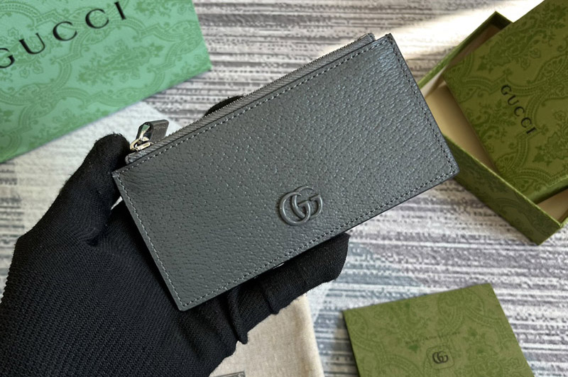 Gucci ‎722726 GG Marmont zip card case in Grey Leather