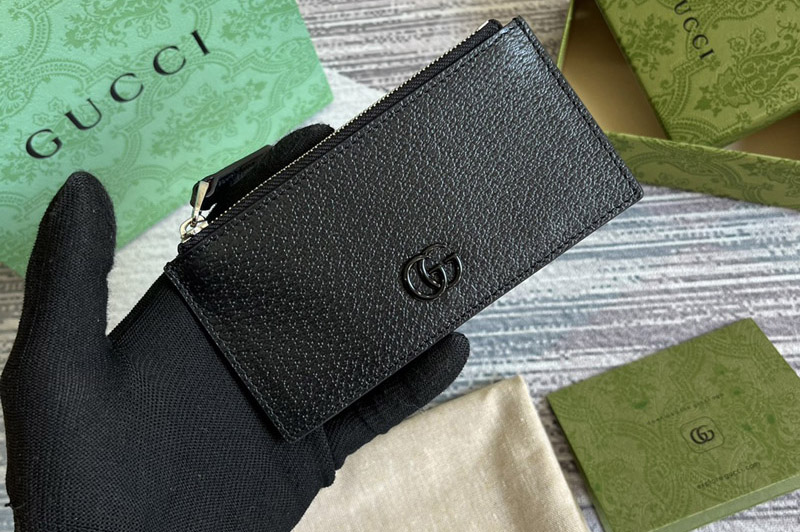 Gucci ‎722726 GG Marmont zip card case in Black Leather