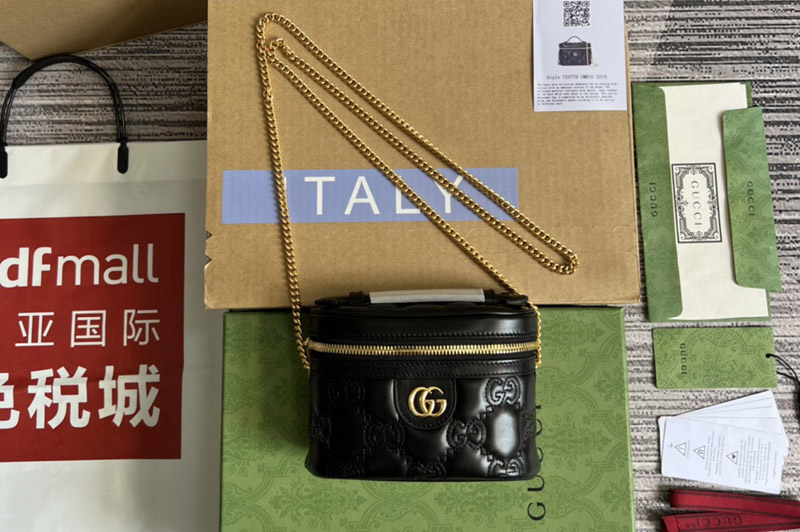 Gucci ‎‎723770 GG Matelassé top handle mini bag in Black GG Matelassé leather