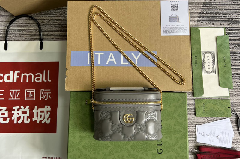 Gucci ‎‎723770 GG Matelassé top handle mini bag in Grey GG Matelassé leather