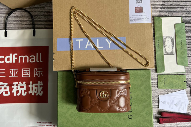Gucci ‎‎723770 GG Matelassé top handle mini bag in Brown GG Matelassé leather