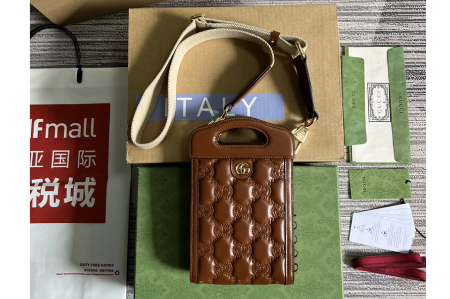 Gucci ‎‎723776 GG matelassé top handle mini bag in Brown GG Matelassé leather