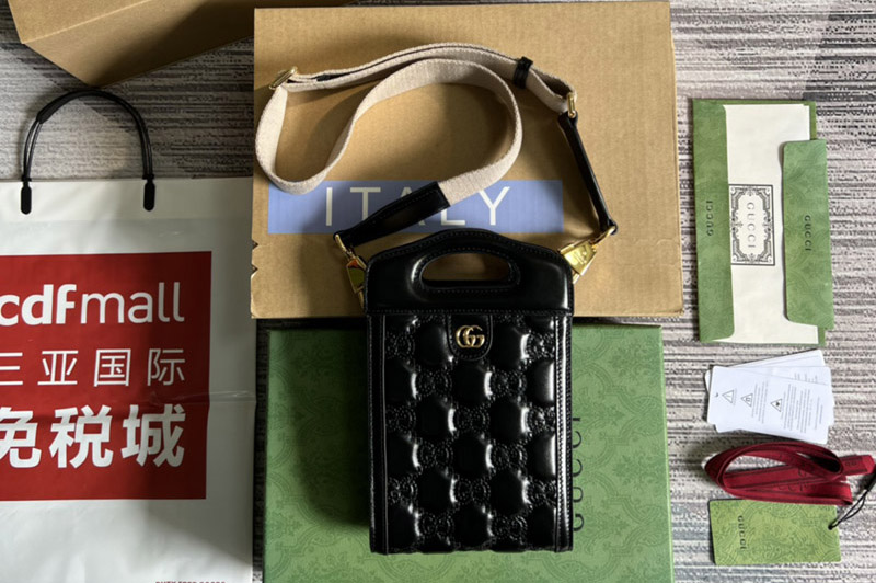Gucci ‎‎723776 GG matelassé top handle mini bag in Black GG Matelassé leather