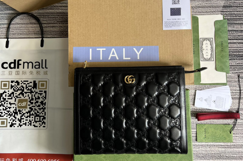 Gucci ‎‎723780 GG Matelassé pouch in Black GG Matelassé leather