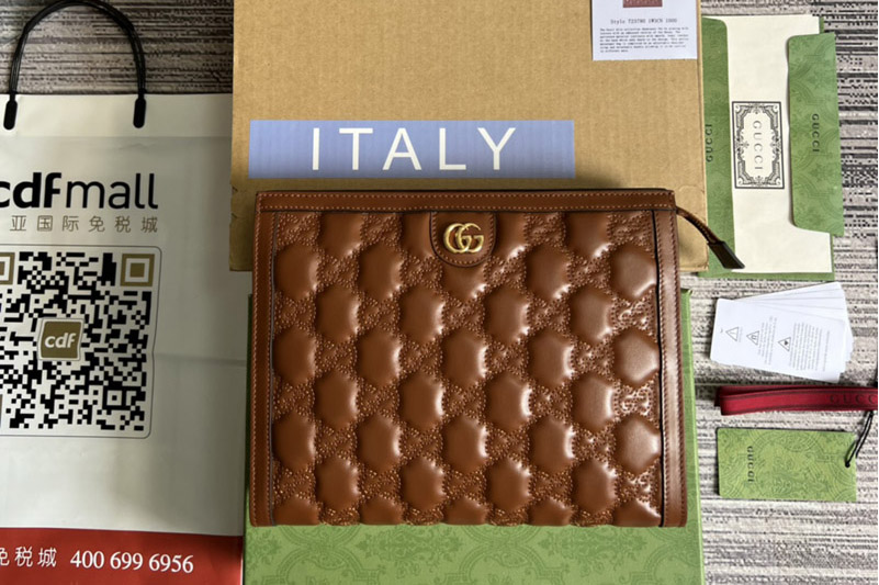 Gucci ‎‎723780 GG Matelassé pouch in Brown GG Matelassé leather