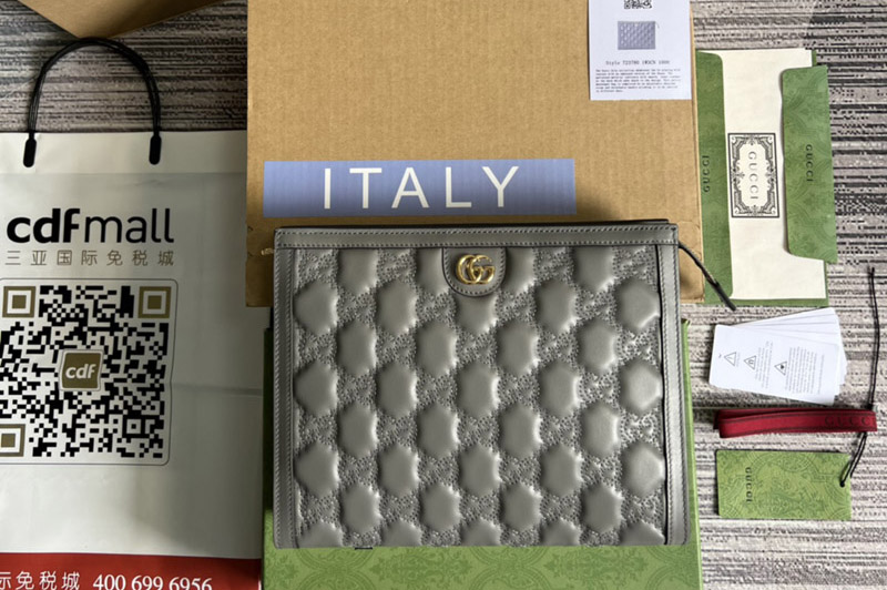 Gucci ‎‎723780 GG Matelassé pouch in Grey GG Matelassé leather