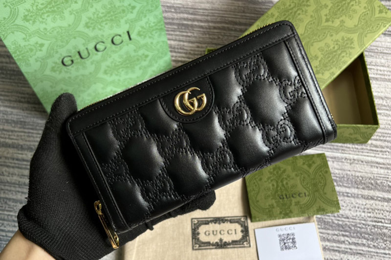 Gucci ‎‎723784 GG Matelassé zip-around wallet in Black GG Matelassé leather