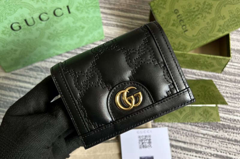 Gucci ‎‎723786 GG Matelassé card case wallet in Black GG Matelassé leather