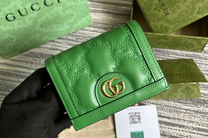 Gucci ‎‎723786 GG Matelassé card case wallet in Green GG Matelassé leather