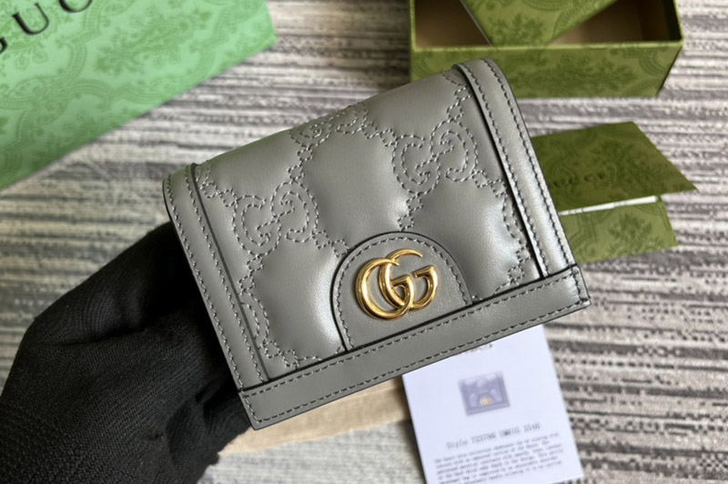 Gucci ‎‎723786 GG Matelassé card case wallet in Grey GG Matelassé leather