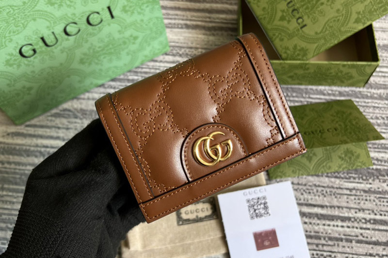 Gucci ‎‎723786 GG Matelassé card case wallet in Brown GG Matelassé leather