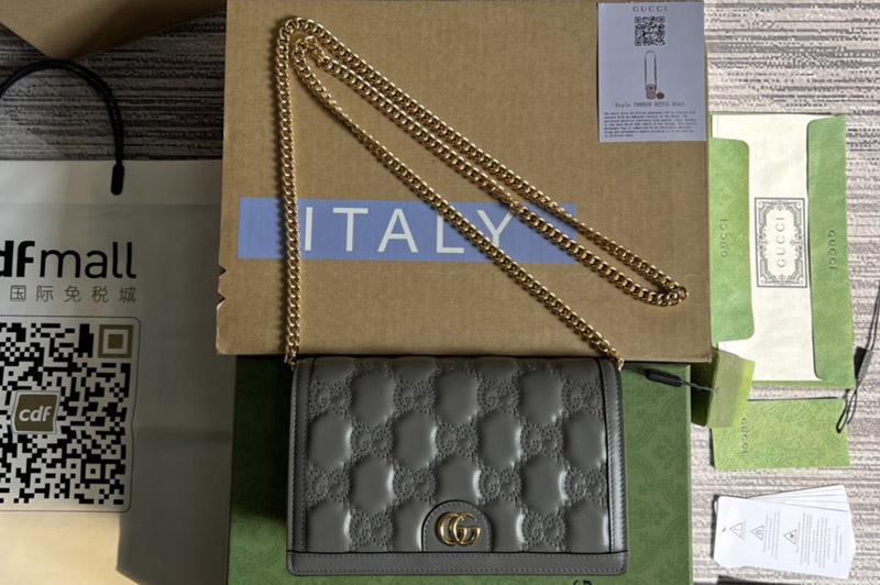 Gucci 723787 GG Matelassé chain wallet in Grey GG Matelassé leather