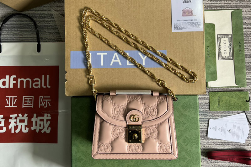Gucci 724499 GG matelassé small top handle bag in Pink GG Matelassé leather