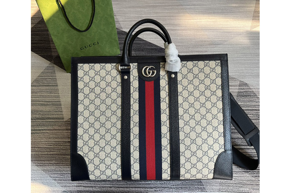 Gucci 724665 Ophidia large tote bag in Beige and Blue GG Supreme canvas